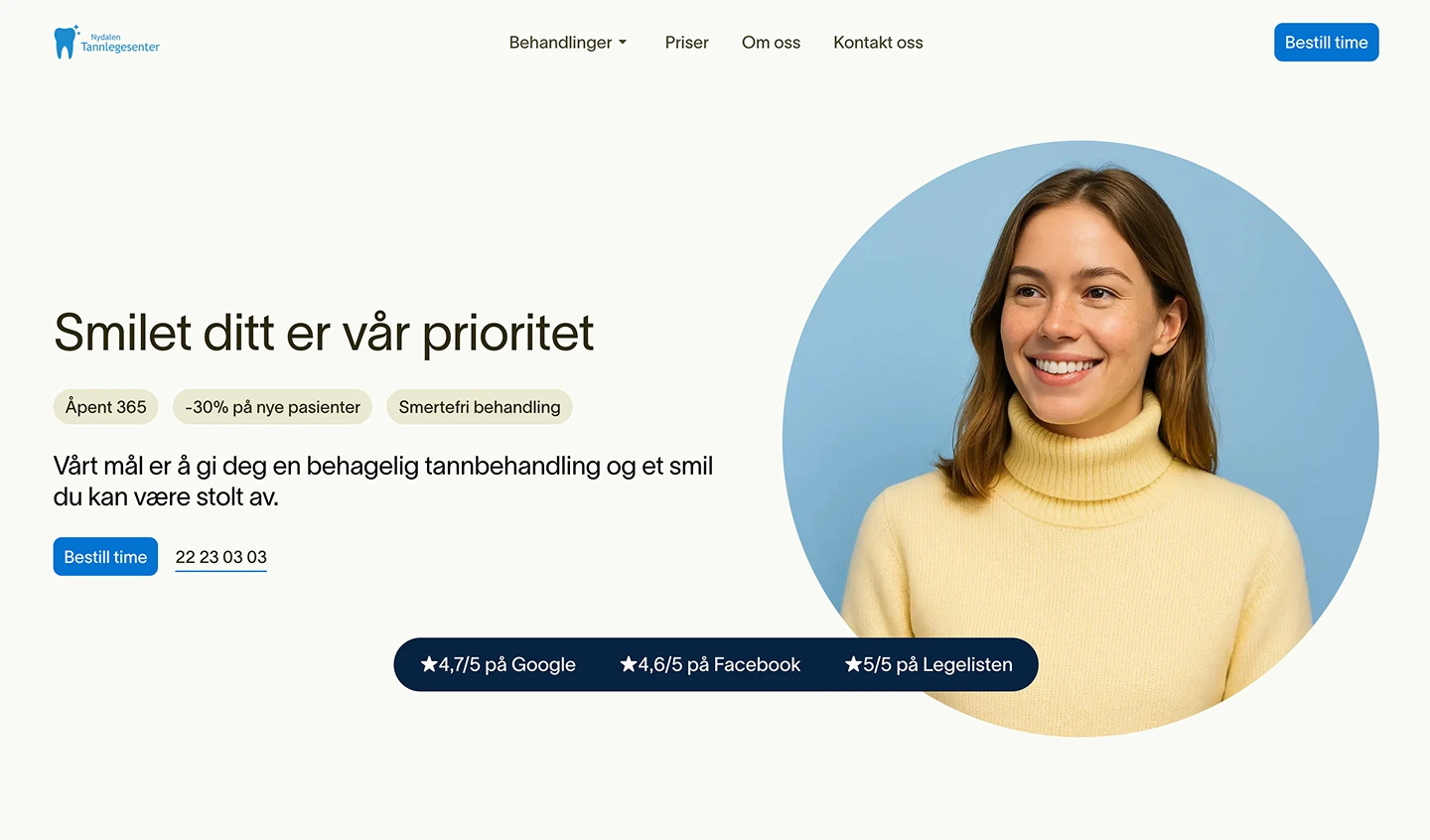 Bilde av nettsiden til Nydalen Tannlegesenter